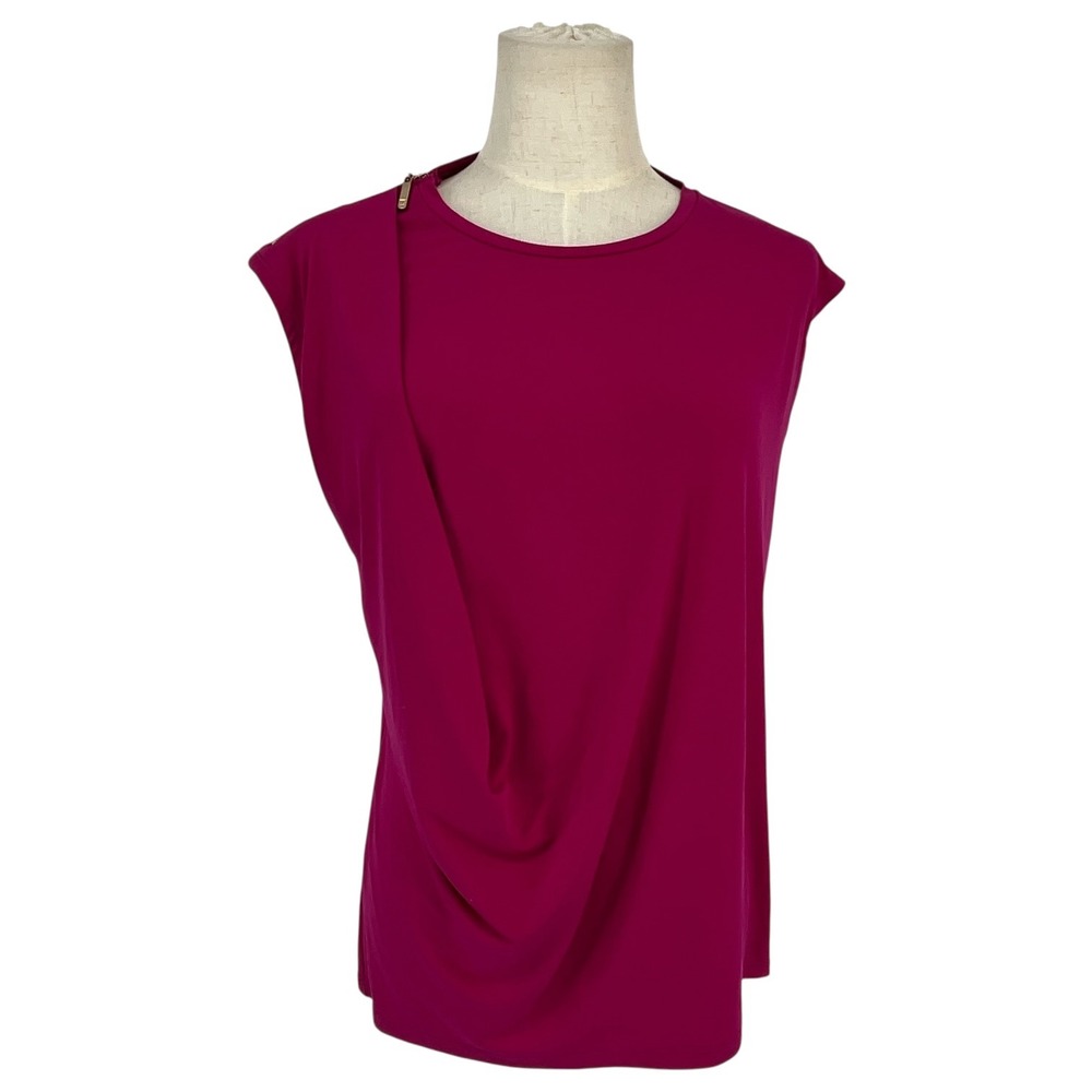 Ivanka Trump Womens‎ Magenta Draped Front Sleeveless Zipper Shoulder Top XL